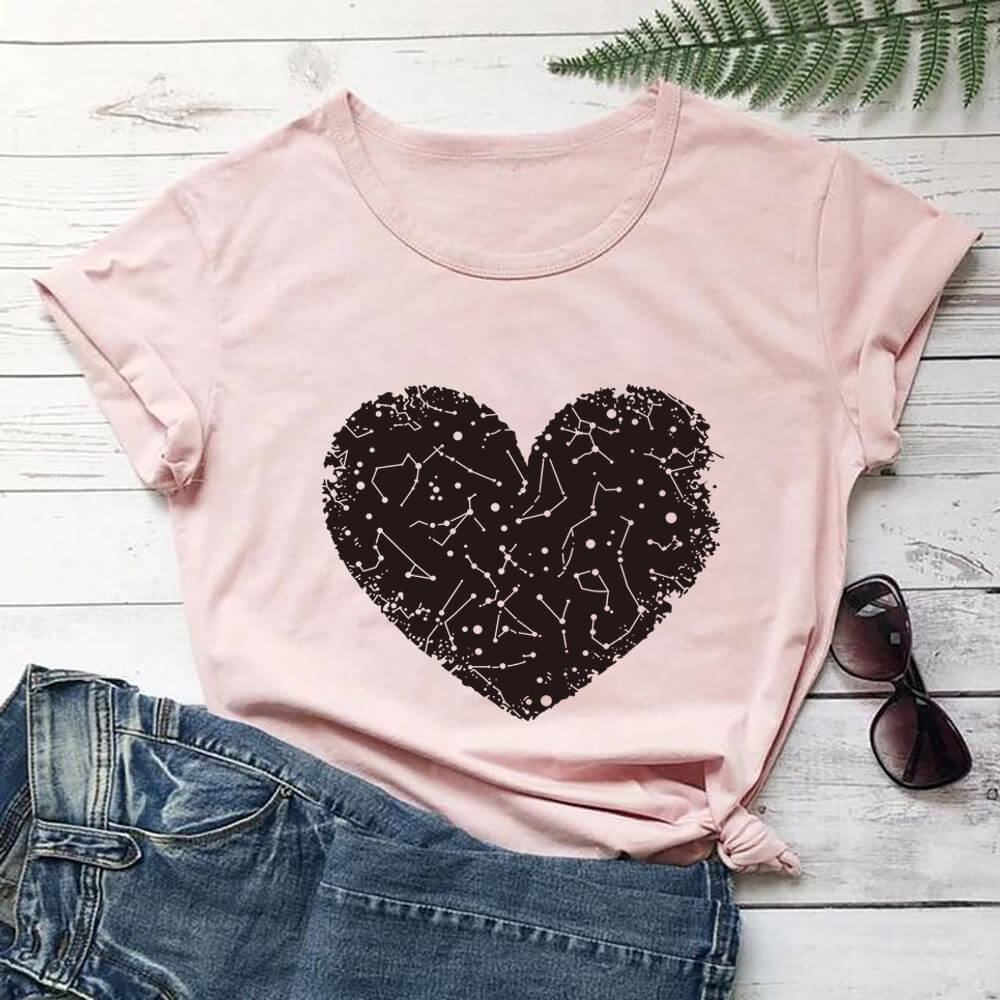 Fashion New Constellation Love Printing Valentine's Day T-shirt Round Neck
