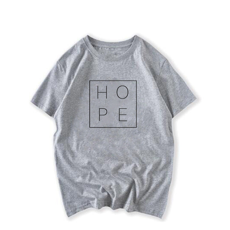 Hope simple letter printing men and women round neck loose cotton short-sleeved T-shirt