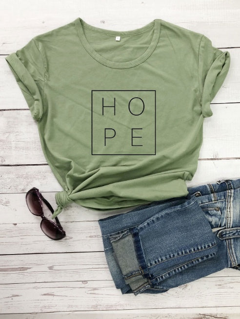 Hope simple letter printing men and women round neck loose cotton short-sleeved T-shirt