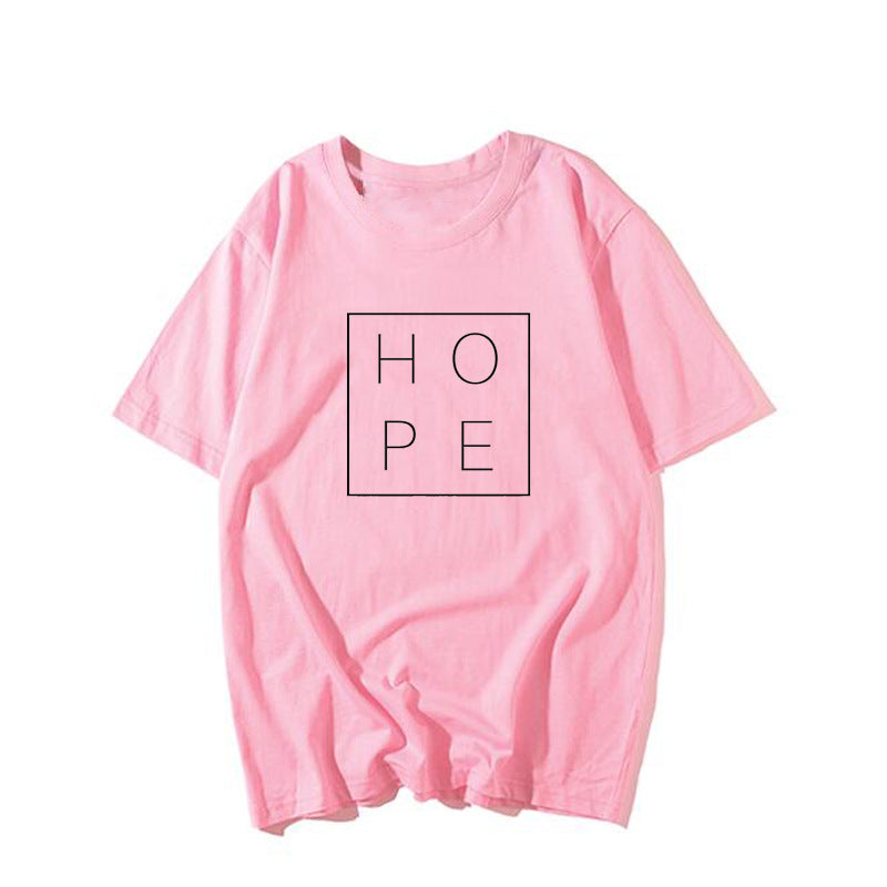 Hope simple letter printing men and women round neck loose cotton short-sleeved T-shirt