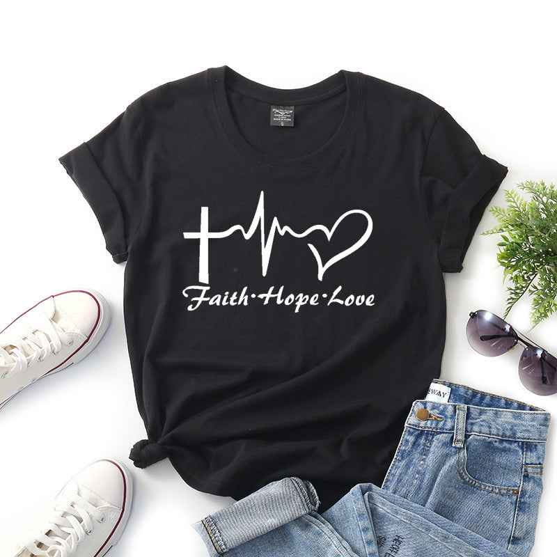 Faith Hope Love Letter Short-sleeved Cotton Bottoming Shirt