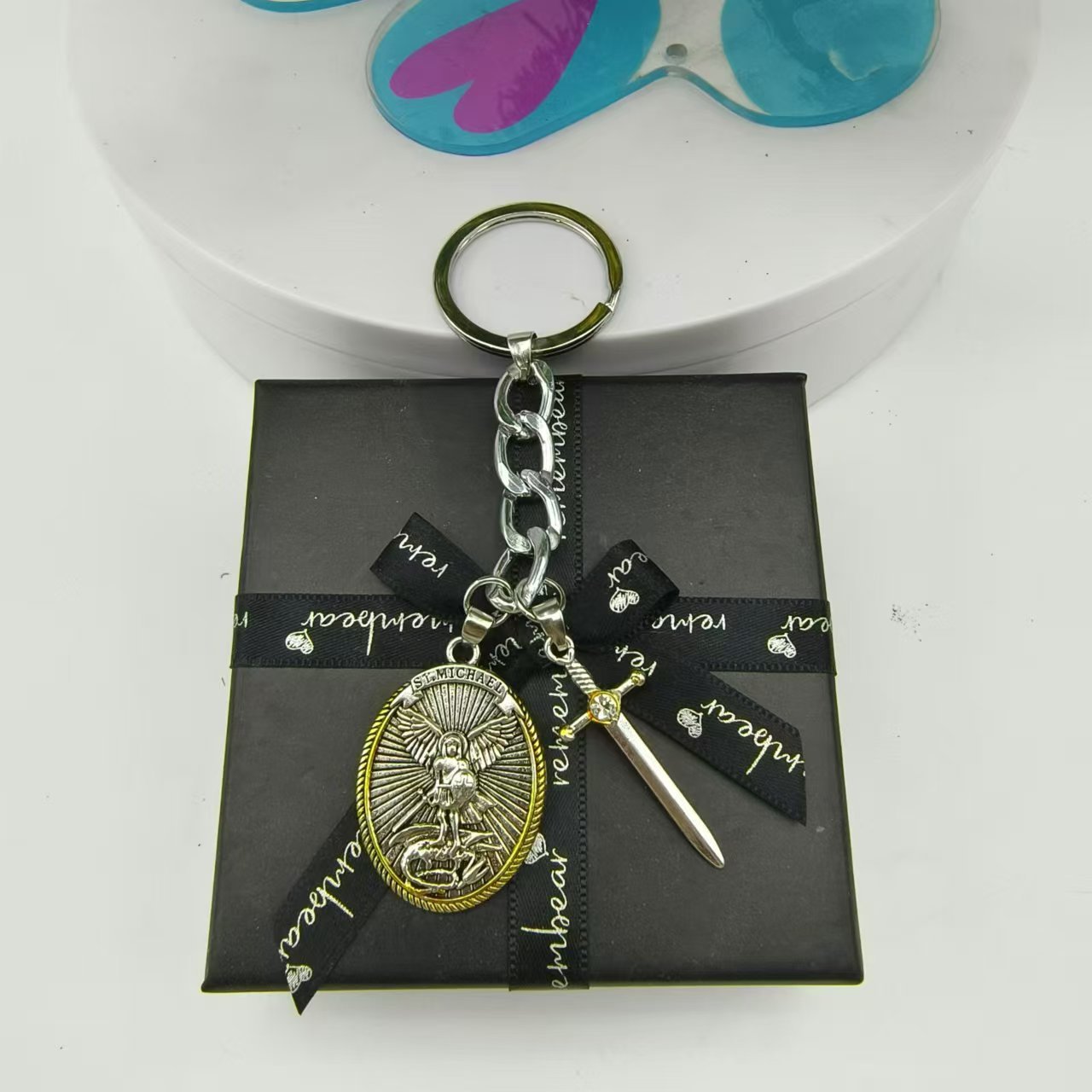 Jesus Keychain Shield Knight Vintage Pendant