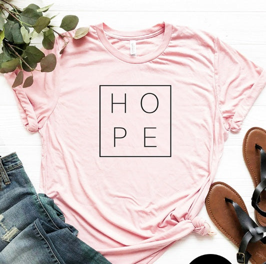 Hope simple letter printing men and women round neck loose cotton short-sleeved T-shirt