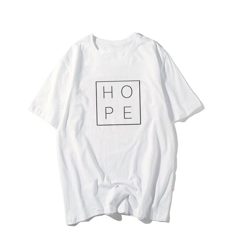 Hope simple letter printing men and women round neck loose cotton short-sleeved T-shirt