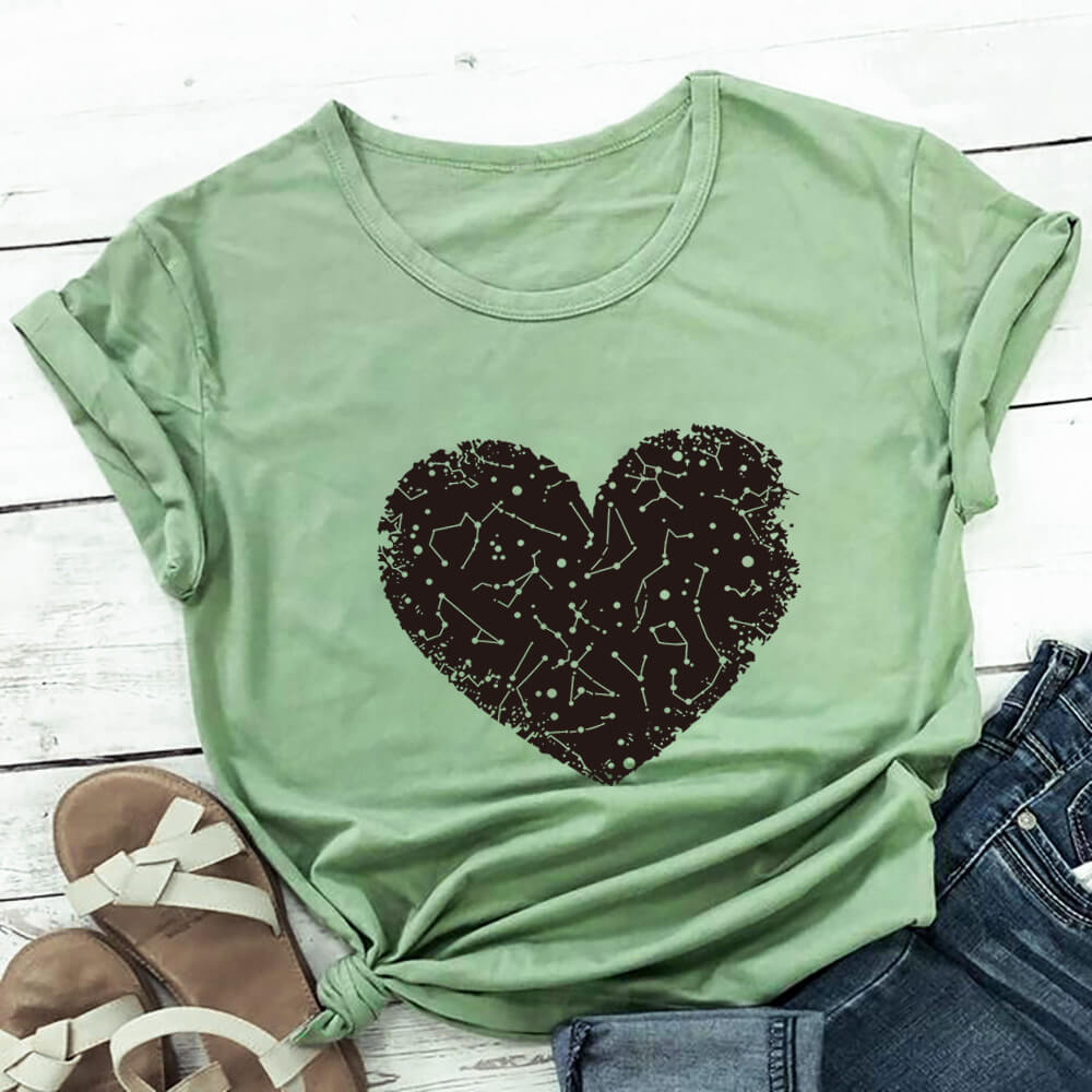 Fashion New Constellation Love Printing Valentine's Day T-shirt Round Neck