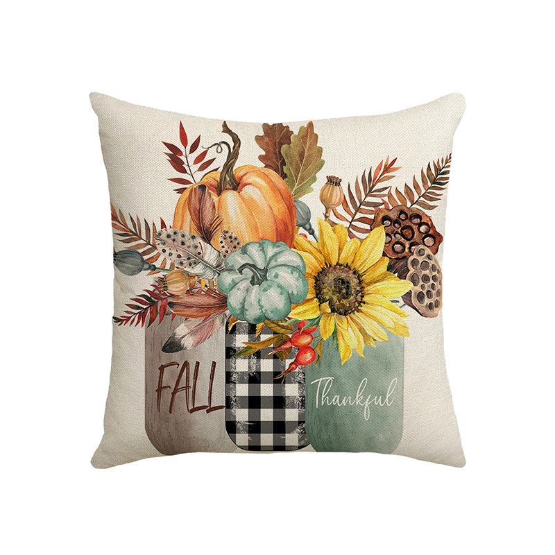 Fall Pumpkin Home Sweet Home Throw Pillow Covers, 18 X 18 Inch Autumn Thankful Grateful Blessed Harvest Floral Decorations For Sofa Couch