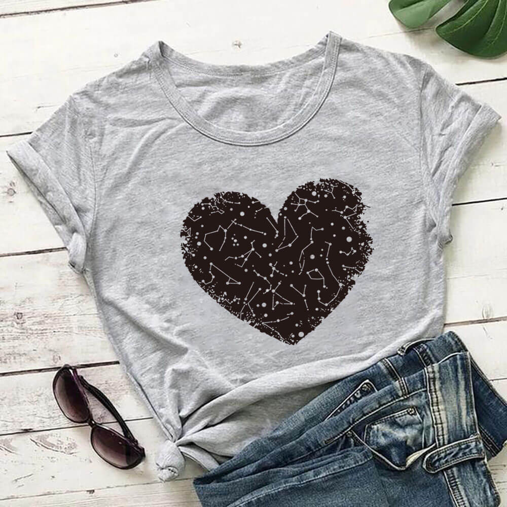 Fashion New Constellation Love Printing Valentine's Day T-shirt Round Neck