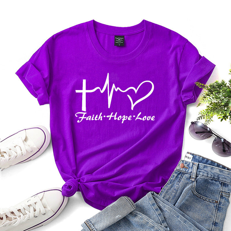 Faith Hope Love Letter Short-sleeved Cotton Bottoming Shirt