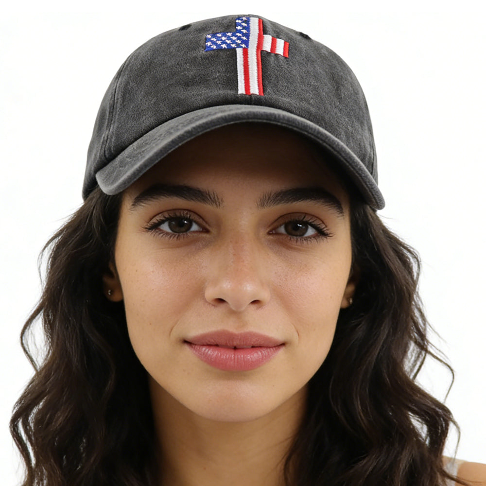 2pcs Christian American Flag Cross Baseball Cap Adjustable Embroidered Jesus Hat Patriotic Religious Gift For Men Women