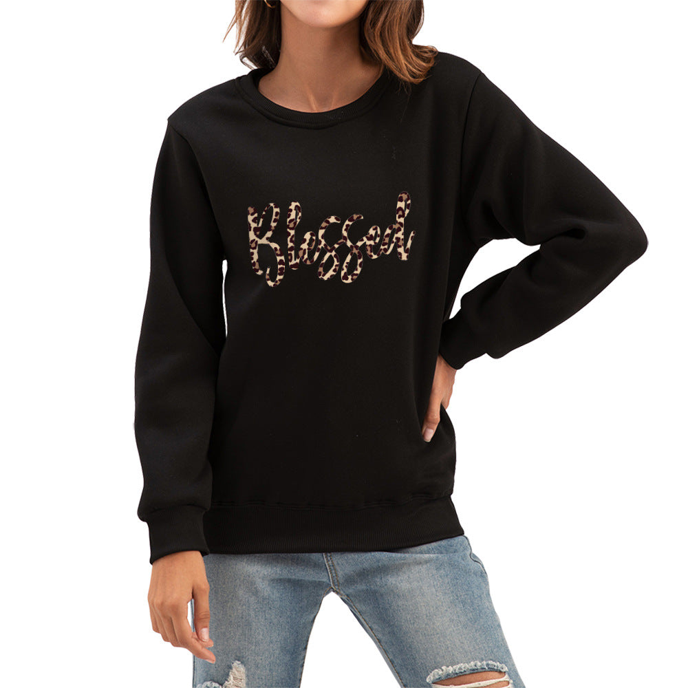 Blessed Leopard Print Long Sleeve Sweatshirt