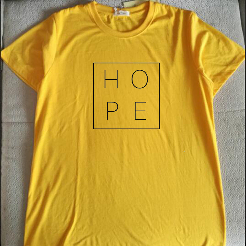 Hope simple letter printing men and women round neck loose cotton short-sleeved T-shirt