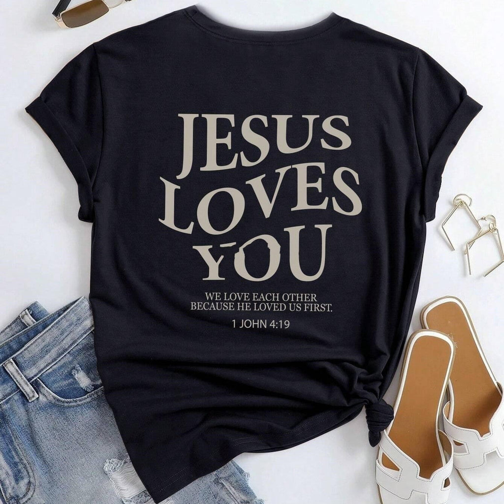 Jesus Loves You Letter Print Women T-Shirts Summer Breathabl