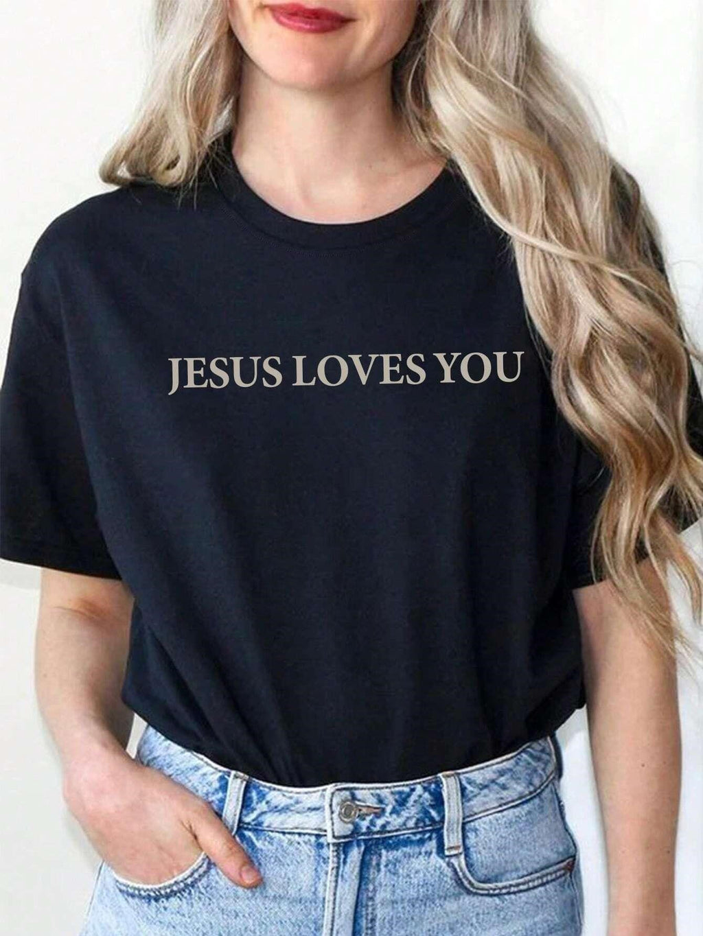 Jesus Loves You Letter Print Women T-Shirts Summer Breathabl