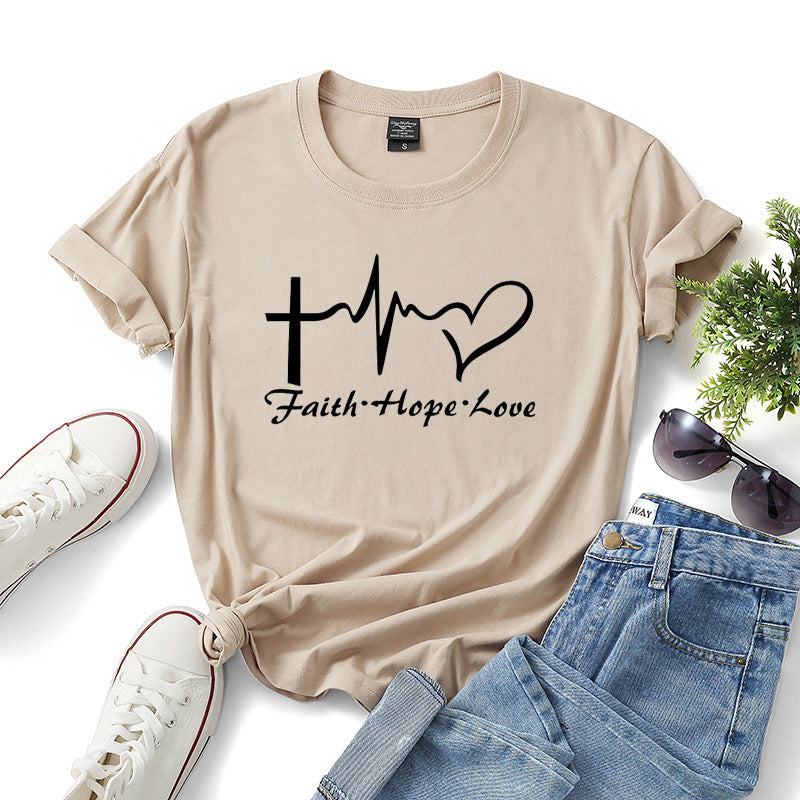 Faith Hope Love Letter Short-sleeved Cotton Bottoming Shirt