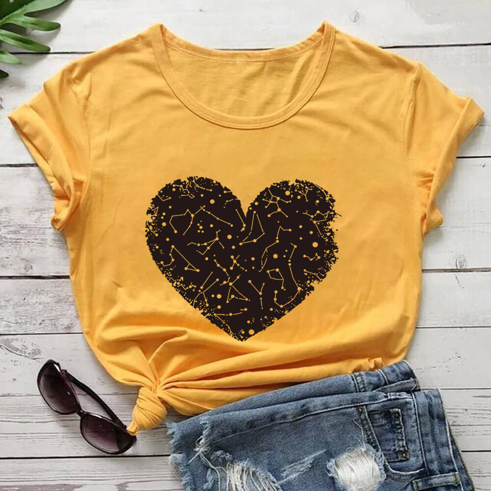 Fashion New Constellation Love Printing Valentine's Day T-shirt Round Neck