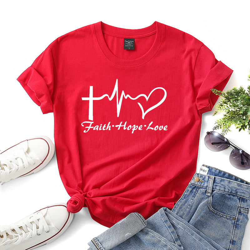 Faith Hope Love Letter Short-sleeved Cotton Bottoming Shirt