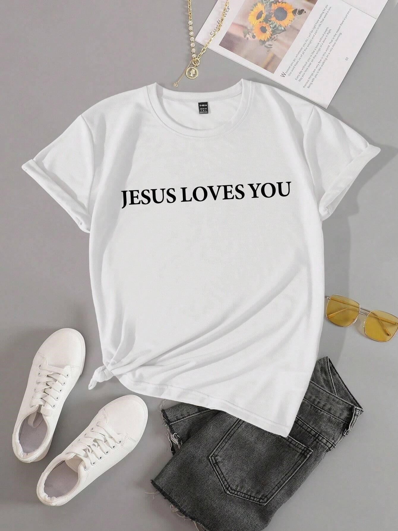 Jesus Loves You Letter Print Women T-Shirts Summer Breathabl
