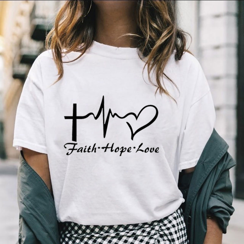 Faith Hope Love Letter Short-sleeved Cotton Bottoming Shirt