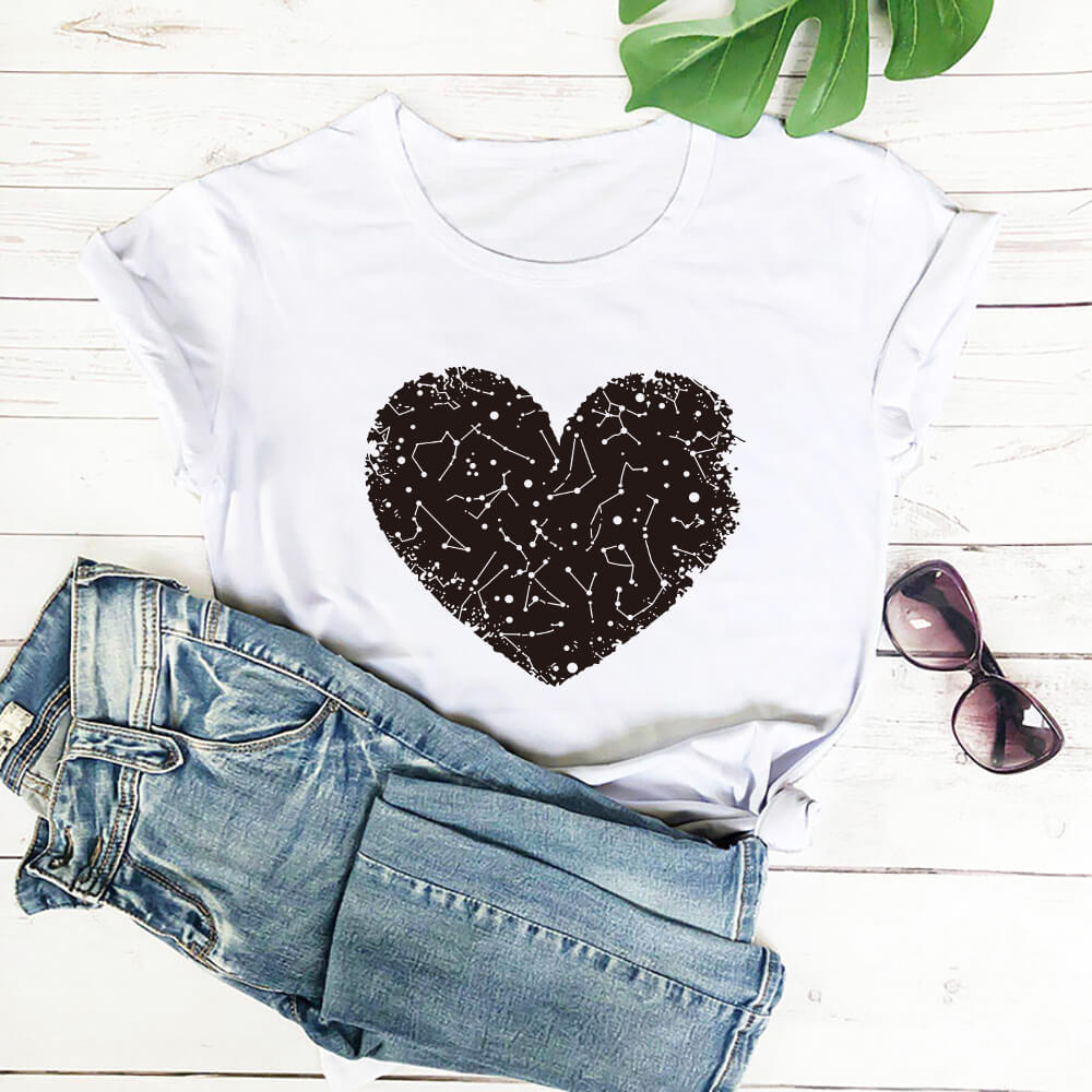Fashion New Constellation Love Printing Valentine's Day T-shirt Round Neck