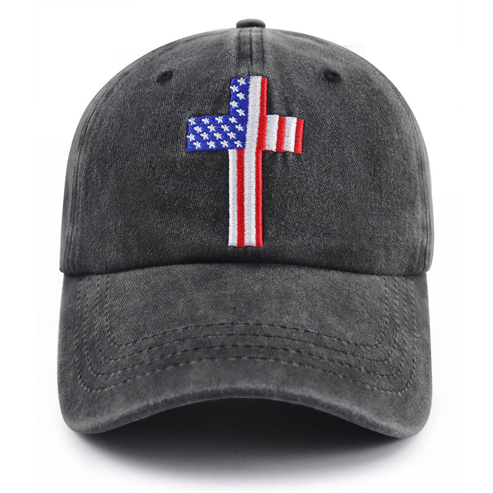 2pcs Christian American Flag Cross Baseball Cap Adjustable Embroidered Jesus Hat Patriotic Religious Gift For Men Women