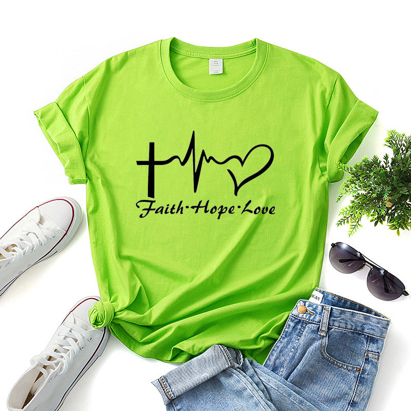Faith Hope Love Letter Short-sleeved Cotton Bottoming Shirt