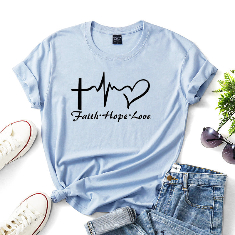 Faith Hope Love Letter Short-sleeved Cotton Bottoming Shirt