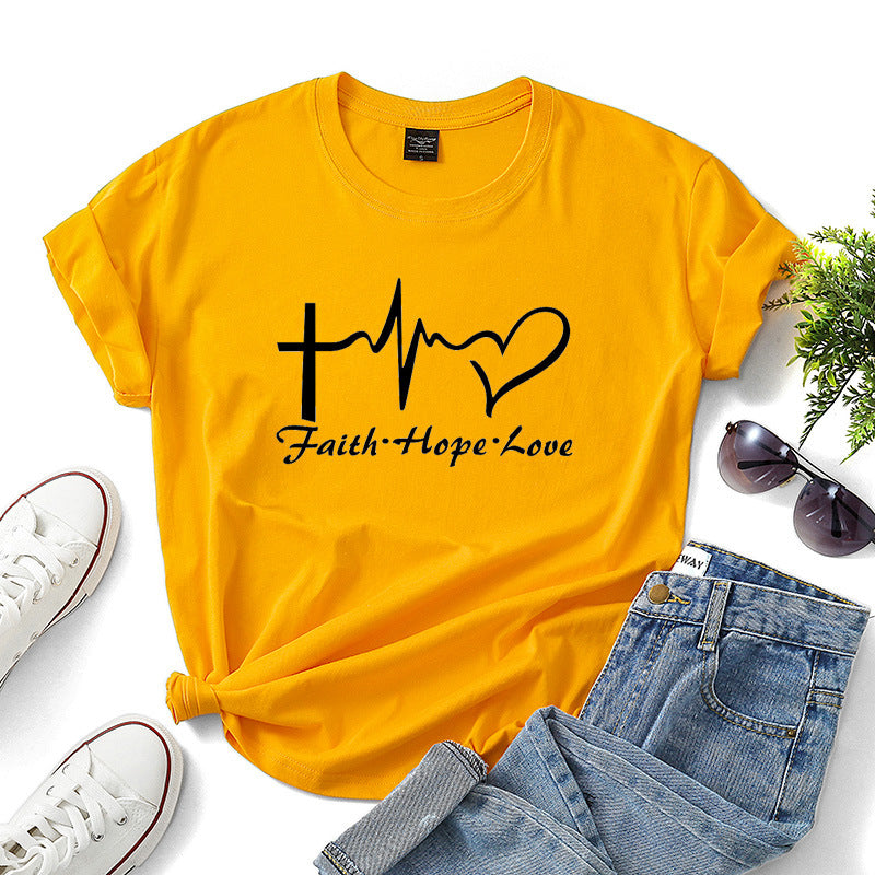Faith Hope Love Letter Short-sleeved Cotton Bottoming Shirt