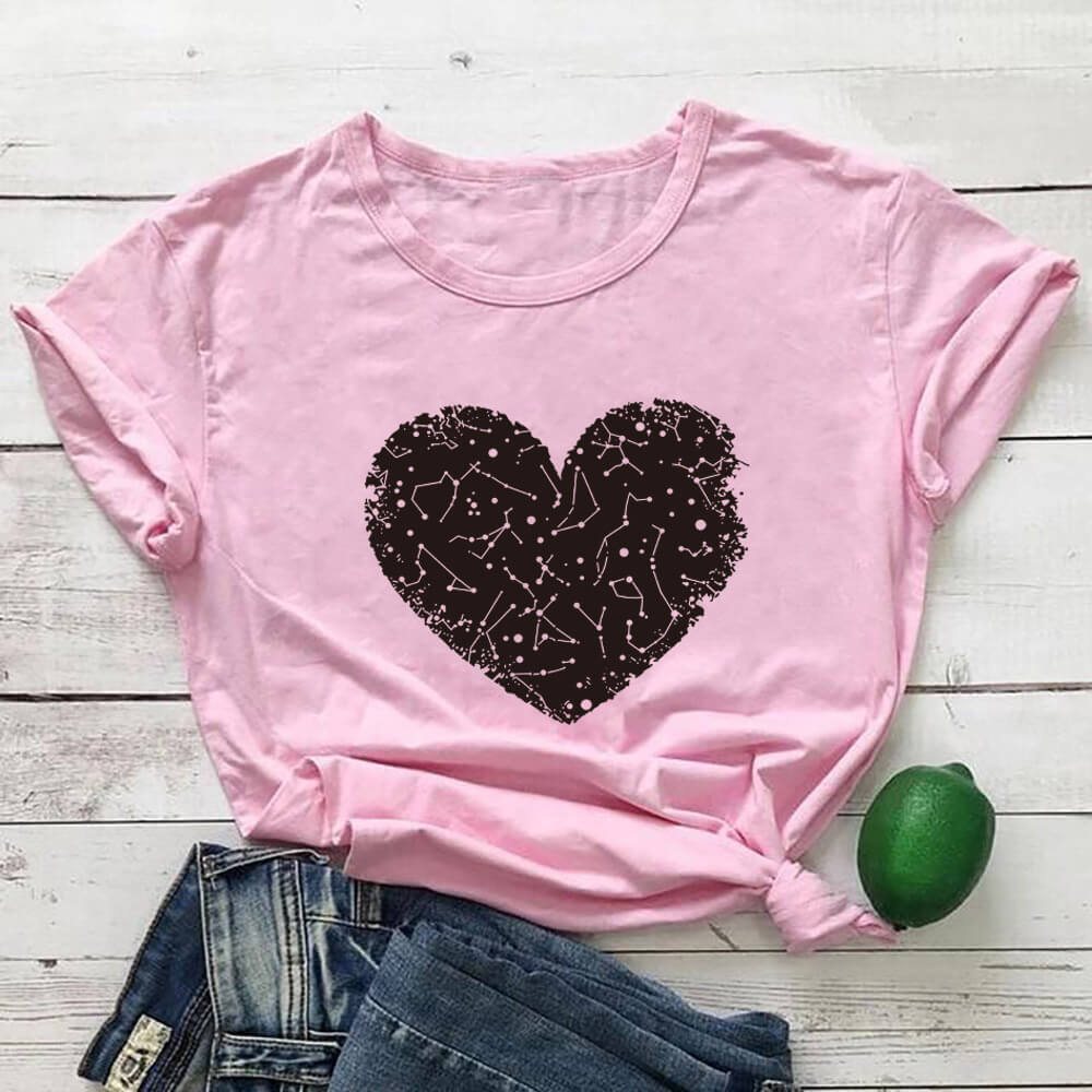 Fashion New Constellation Love Printing Valentine's Day T-shirt Round Neck