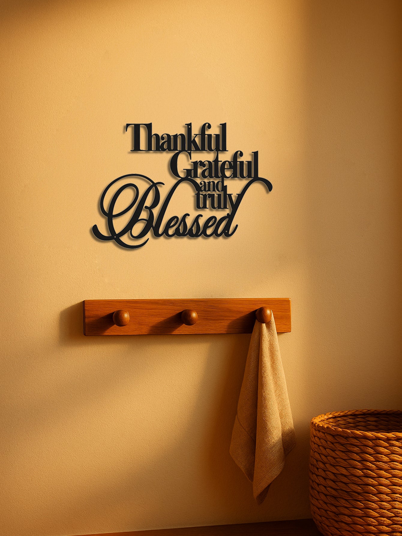 Elegant Thankful Grateful Blessed Metal Art -Wall Decor For Home Office Bedroom