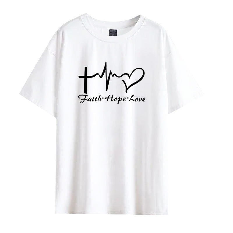 Faith Hope Love Letter Short-sleeved Cotton Bottoming Shirt
