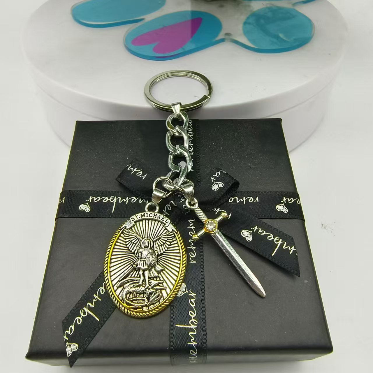 Jesus Keychain Shield Knight Vintage Pendant